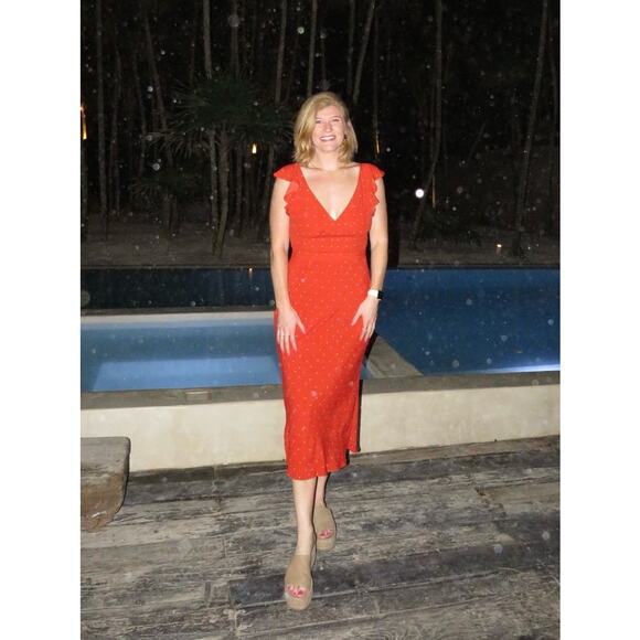 JASON WU COLLECTIVE Red Polka Dot Flutter Sleeve V-Neck Midi Dress Size 2 - Picture 15 of 15